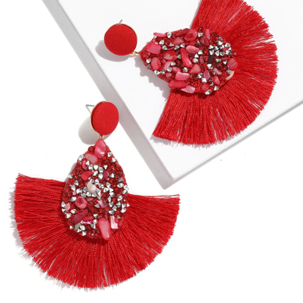 Emporia Bohemian Crystal Tassel Earrings - Red